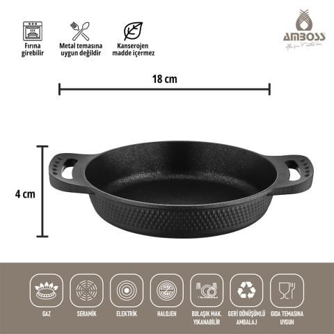 Amboss Kuvars Titanyum Kaplama Döküm Sahan Set - Siyah - 18 cm