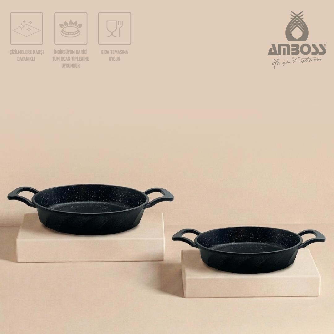 Amboss Kuvars 2 Parça Döküm Titanyum Kaplama Sahan Seti 18 - 20 cm