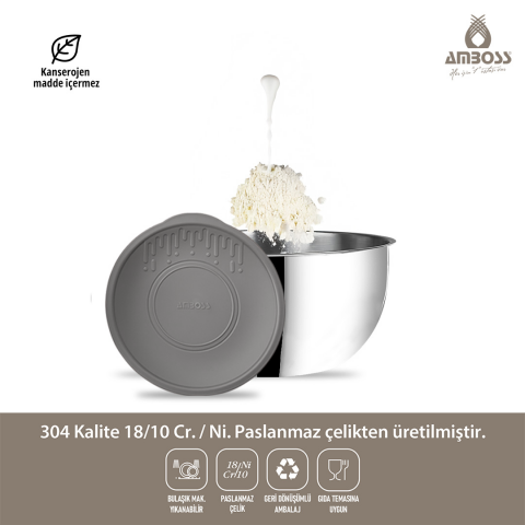 Amboss Satin 9 Parça Çok Amaçlı Paslanmaz Çelik Kase ve Rende Seti Gri