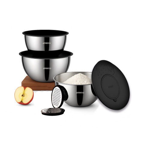 Amboss 9 Parça Satin Çok Amaçlı 18/10 Paslanmaz Çelik Kase ve Rende Seti