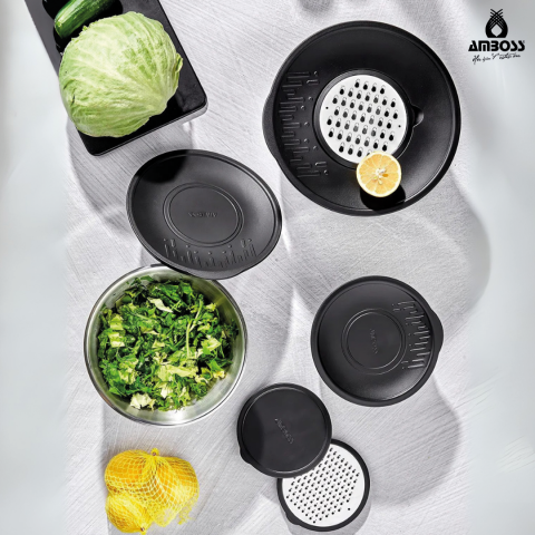 Amboss 9 Parça Satin Çok Amaçlı 18/10 Paslanmaz Çelik Kase ve Rende Seti