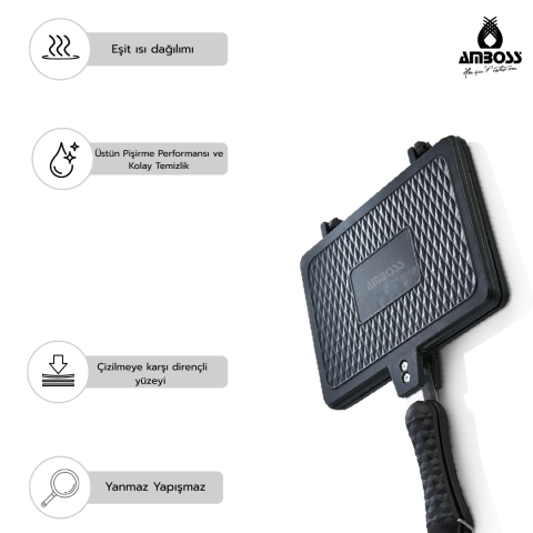 Amboss Kuvars Ocak Üstü Döküm Tost Tavası 25x18 cm