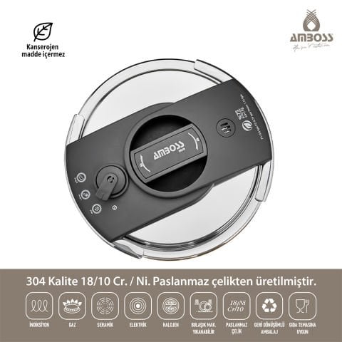 Amboss Enio Matik 22 cm 8 lt Paslanmaz Çelik Düdüklü Tencere