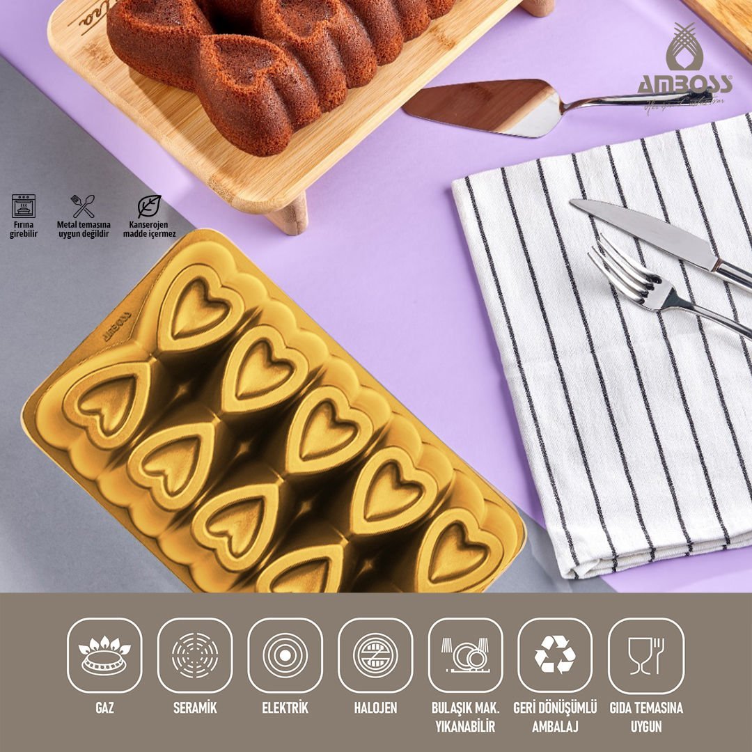 Ametist Titanyum Kaplama Döküm Kek Baton Kalıbı 26 cm - Sarı