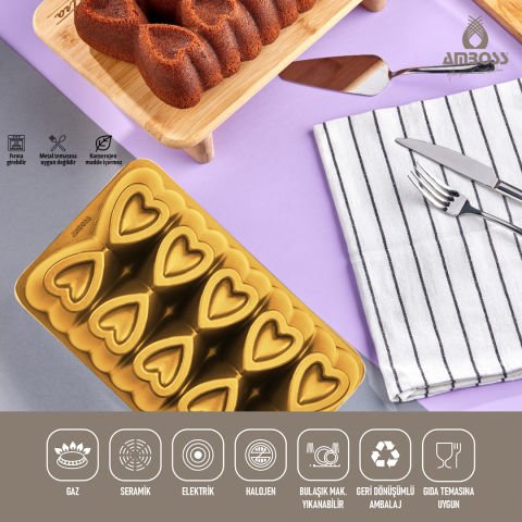 Ametist Titanyum Kaplama Döküm Kek Baton Kalıbı 26 cm - Sarı
