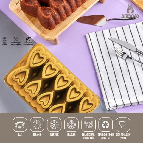 Ametist Titanyum Kaplama Döküm Kek Baton Kalıbı 26 cm - Sarı