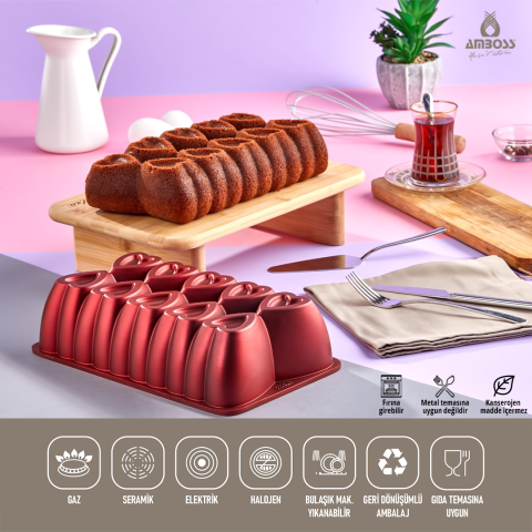 Amboss Ametist Titanyum Kaplama Yanmaz Yapışmaz Döküm Kek Baton Kalıp - Kırmızı