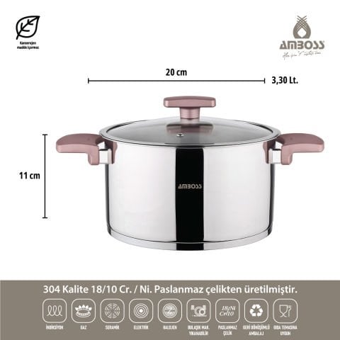 Amboss 8 Parça Enio Rose Gold Paslanmaz Çelik Isınmayan Bakalit Saplı Tencere Seti