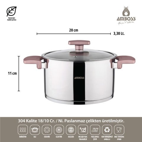 Amboss 8 Parça Enio Rose Gold Paslanmaz Çelik Isınmayan Bakalit Saplı Tencere Seti