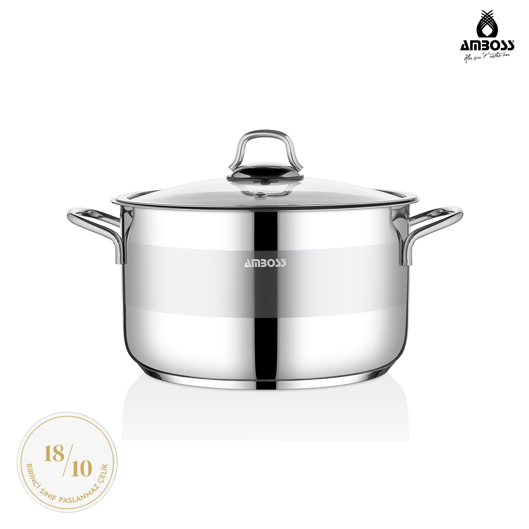 Amboss Saphire Paslanmaz Çelik 16 cm Cam Kapaklı Derin Tencere