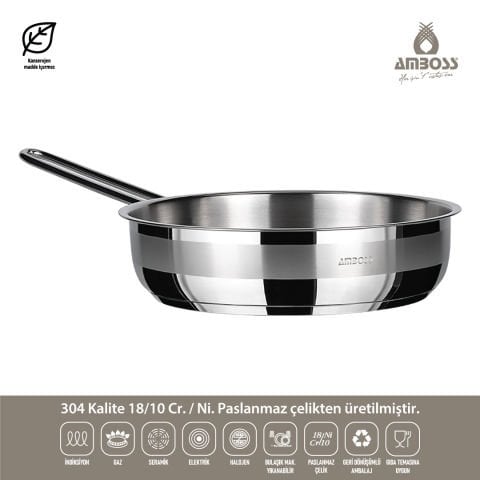 Saphire İndüksiyon Tabanlı Paslanmaz Çelik Tava - 22 cm