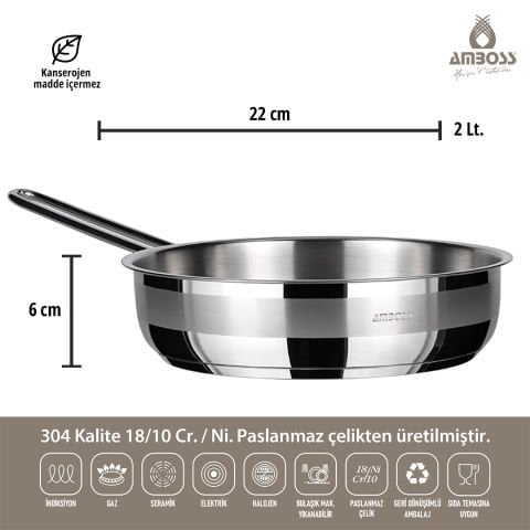 Amboss Saphire Paslanmaz Çelik Kapaksız Tava  22x6 cm