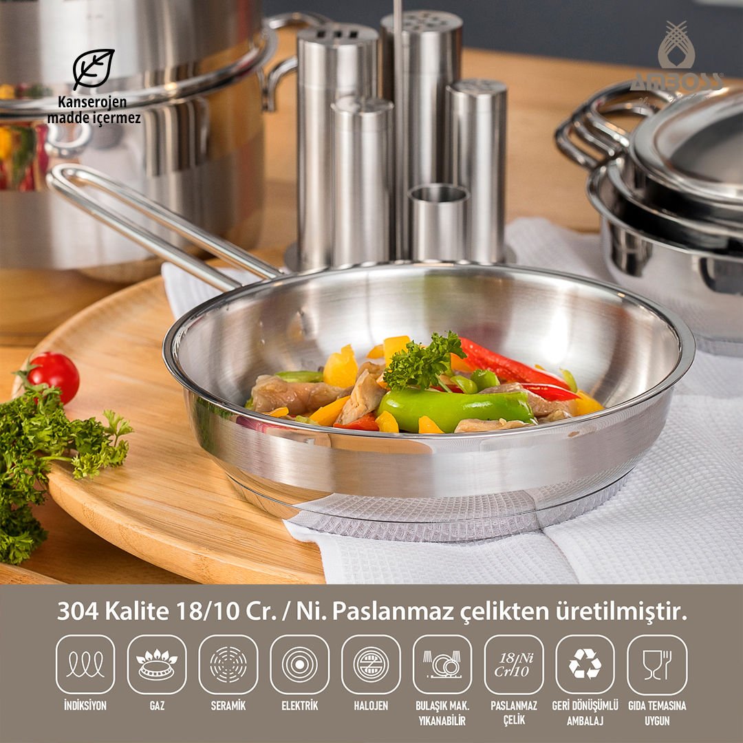 Saphire İndüksiyon Tabanlı Paslanmaz Çelik Tava - 22 cm