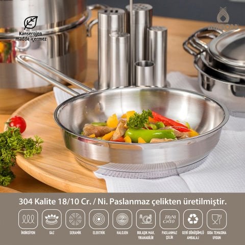 Saphire İndüksiyon Tabanlı Paslanmaz Çelik Tava - 22 cm