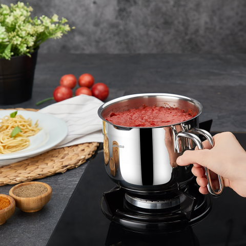 Amboss Long Derin Paslanmaz Çelik Tüm Ocaklara Uygun Tencere, Sütlük,Sosluk Cezve  - 14 cm