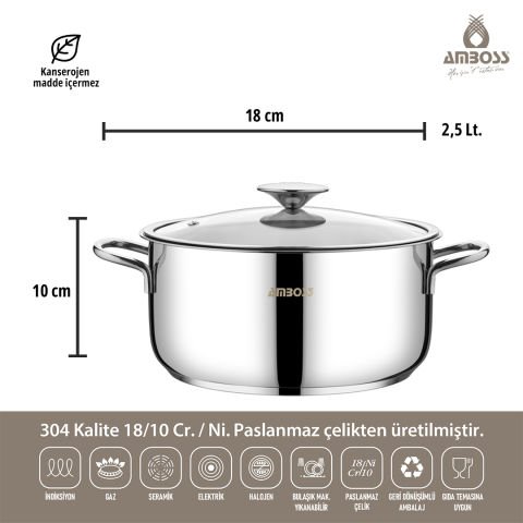 Amboss 14 Parça Cool Çeyiz Seti İndüksiyon Tabanlı Cam Kapaklı Çelik Tencere Seti