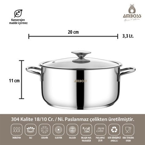 Amboss 14 Parça Cool Çeyiz Seti İndüksiyon Tabanlı Cam Kapaklı Çelik Tencere Seti