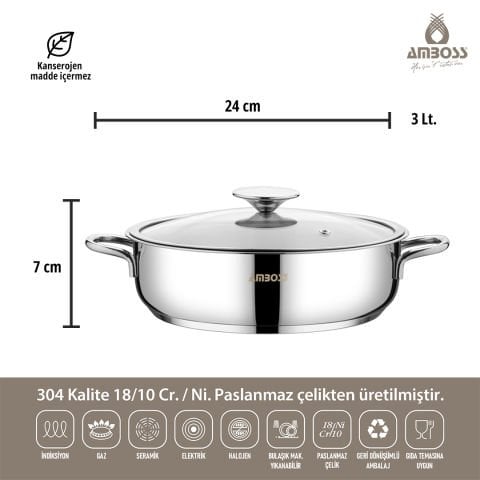 Amboss 14 Parça Cool Çeyiz Seti İndüksiyon Tabanlı Cam Kapaklı Çelik Tencere Seti