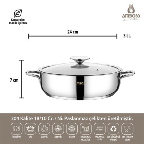 Amboss 14 Parça Cool Çeyiz Seti İndüksiyon Tabanlı Cam Kapaklı Çelik Tencere Seti