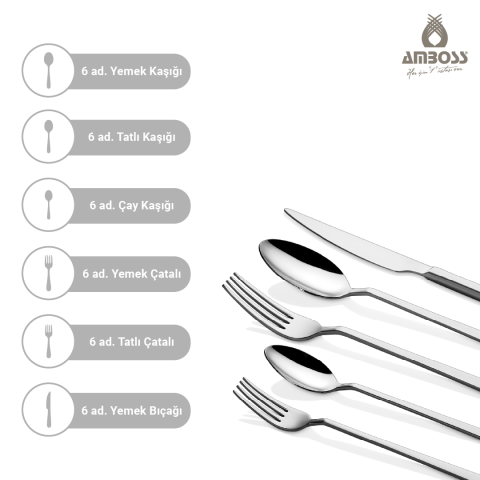 Amboss Lumix  36 Parça 6 Kişilik  Paslanmaz Çelik Çatal Kaşık Bıçak Takımı