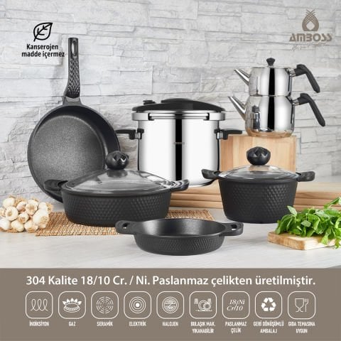 Amboss Capella 17 parça Döküm ve Çelik Tencere Seti