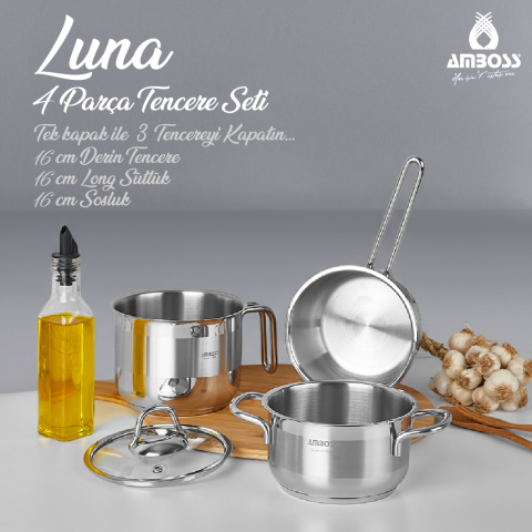 Amboss Luna 4 Parça Tencere Sütlük Sosluk Seti