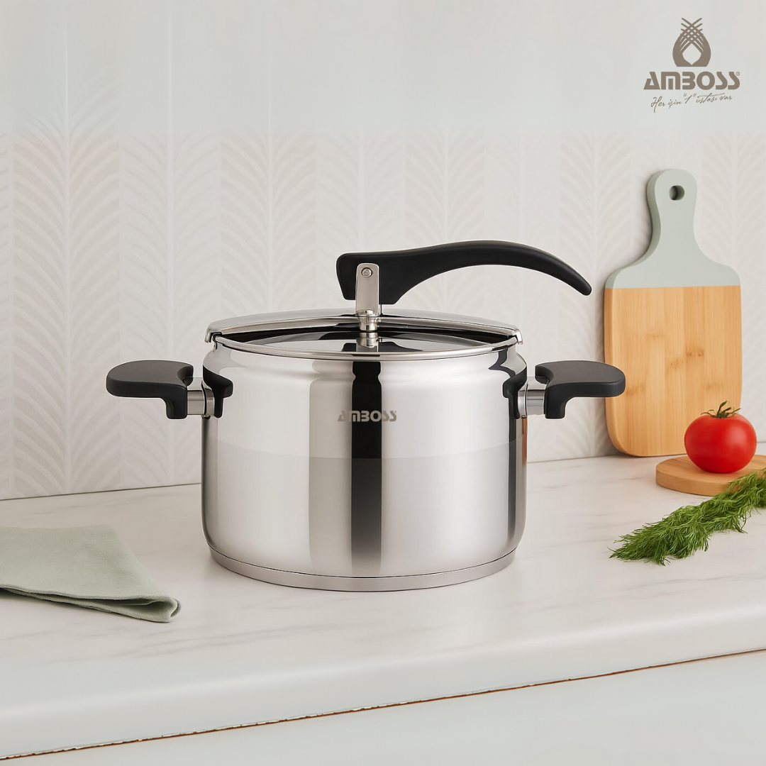 Enio Klasik Paslanmaz Çelik İndüksiyon Tabanlı Düdüklü Tencere Siyah Kulp - 6 lt.