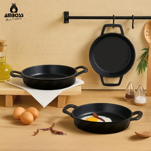 Amboss Kuvars 3 Parça Döküm Yanmaz Yapışmaz (tava) Sahan Set