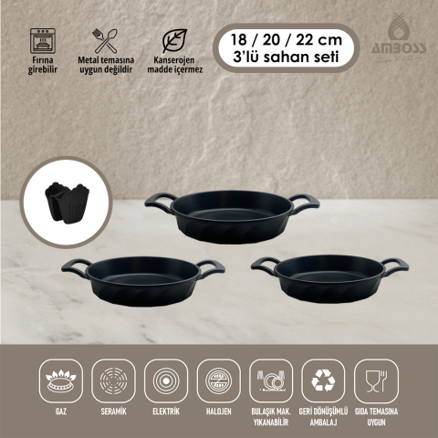 Amboss Kuvars 3 Parça Döküm Yanmaz Yapışmaz (tava) Sahan Set