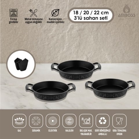 Amboss Kuvars 3 Parça Döküm Yanmaz Yapışmaz (tava) Sahan Set