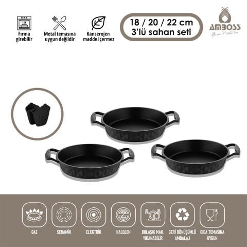 Amboss Kuvars 3 Parça Döküm Yanmaz Yapışmaz (tava) Sahan Set