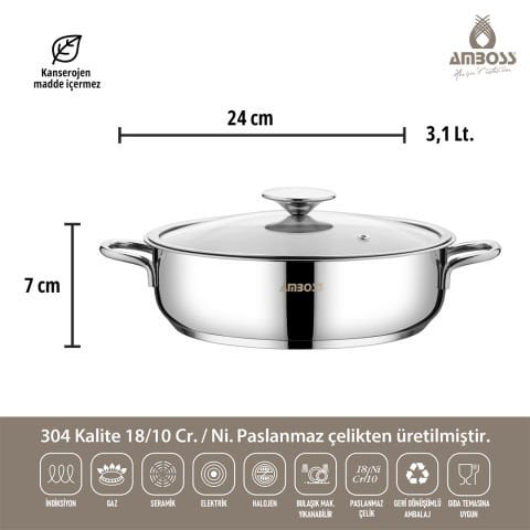 Amboss Cool 8 Parça İndüksiyon Tabanlı Paslanmaz Çelik Tencere Seti Cam Kapaklı