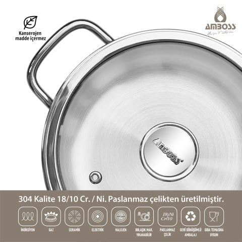 Amboss Cool 8 Parça İndüksiyon Tabanlı Paslanmaz Çelik Tencere Seti Cam Kapaklı