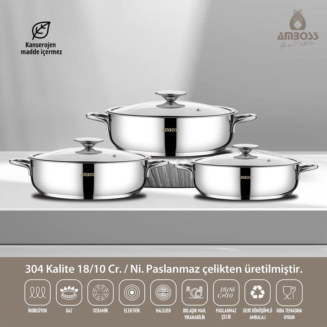 Amboss Cool 6 Parça Paslanmaz Çelik Sahan ( Omlet ) Seti