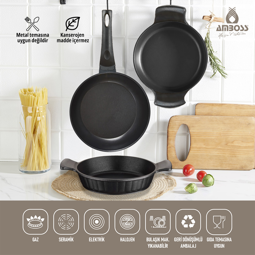 Mixta 3 Parça Döküm Titanyum Kaplama Tava Ve Sahan Seti (2 SAHAN 1 TAVA)