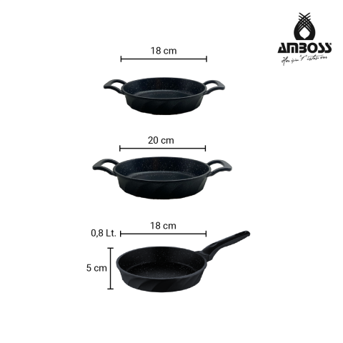 Amboss Mixta 3 Parça Döküm 18 cm Tava 18-20 cm Sahan Seti
