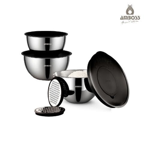 Amboss 10  Parça Paslanmaz Çelik Çok Amaçlı Kase Seti ve Döküm Yanmaz Yapışmaz Siyah Kek Kalıbı