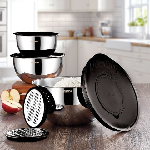 Amboss 10 Parça Paslanmaz Çelik Satin Kase  ve Ametist Döküm Kek Kalıbı (Bordo)