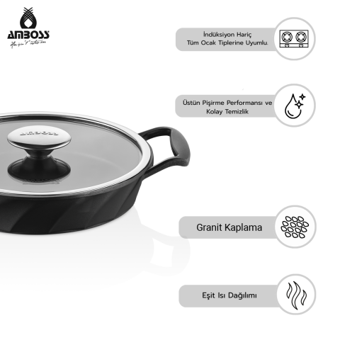 Amboss Kuvars Cam Kapaklı 6 Parça Döküm Sahan Seti