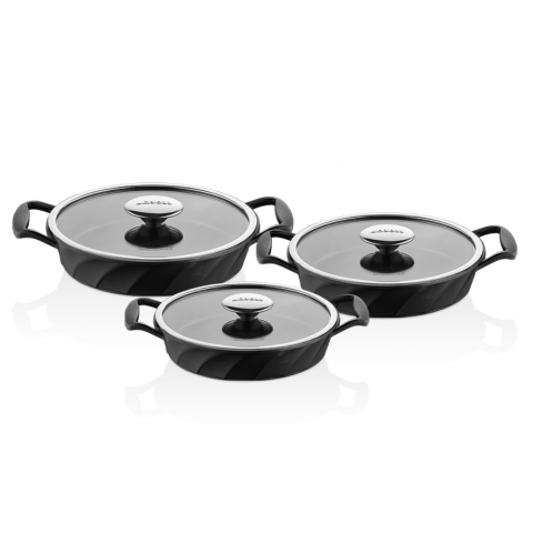 Amboss Kuvars Cam Kapaklı 6 Parça Titanyum Kaplama Döküm Sahan Seti