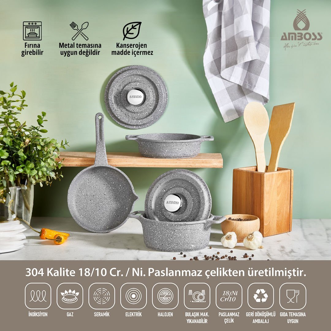 Amboss Bellus Midi 5 Parça Döküm Tencere Seti - Gri
