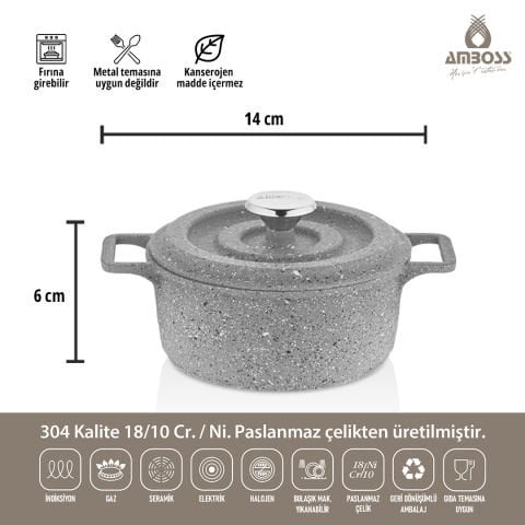 Amboss Bellus Midi 5 Parça Döküm Tencere Seti - Gri