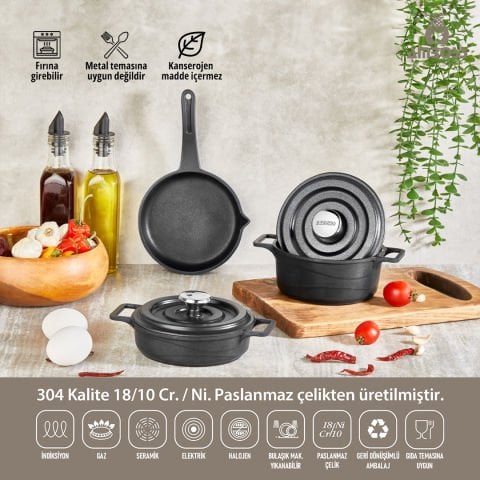 Amboss Bellus Midi 5 Parça Döküm Tencere Seti - Siyah