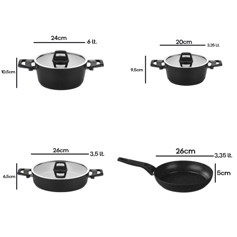 Amboss 51 Parça İdeal Paslanmaz Çelik ve Yanmaz Yapışmaz Granit Tencere Çeyiz Seti