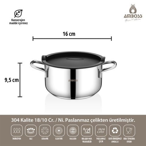 Amboss Smoky 6 Parça Paslanmaz Çelik Çok Amaçlı Midi Tencere Seti- Önce Pişir Sonra Sakla !