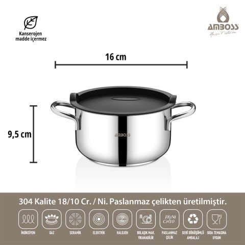 Amboss Smoky 6 Parça Paslanmaz Çelik Çok Amaçlı Midi Tencere Seti- Önce Pişir Sonra Sakla !