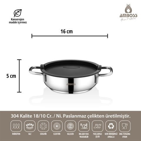 Amboss Smoky 6 Parça Paslanmaz Çelik Çok Amaçlı Midi Tencere Seti- Önce Pişir Sonra Sakla !