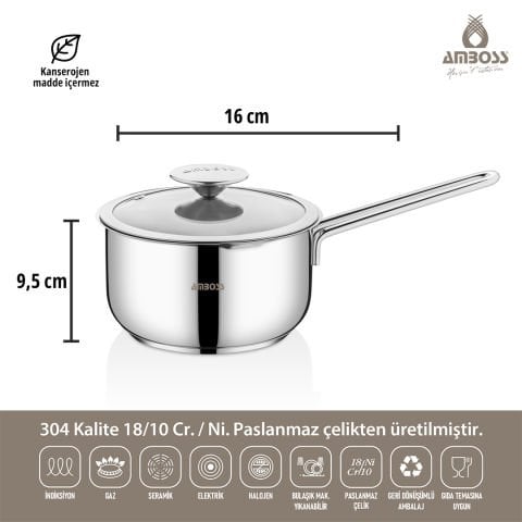 Amboss Smoky 6 Parça Paslanmaz Çelik Çok Amaçlı Midi Tencere Seti- Önce Pişir Sonra Sakla !
