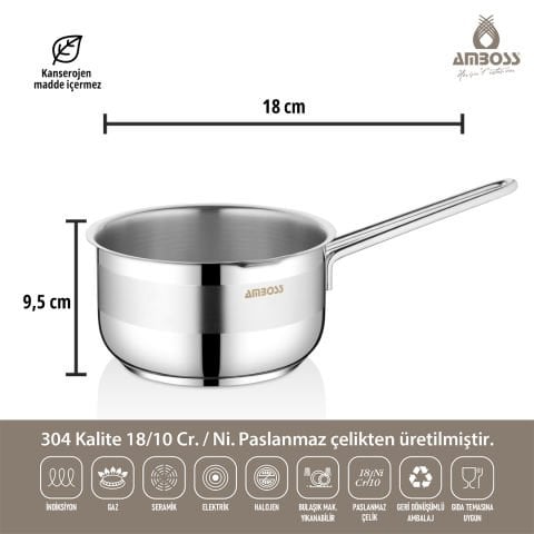 Cool Paslanmaz Çelik İndüksiyon Tabanlı Sütlük, Sosluk - 18 cm