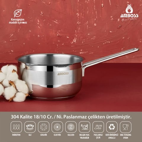 Cool Paslanmaz Çelik İndüksiyon Tabanlı Sütlük, Sosluk - 18 cm